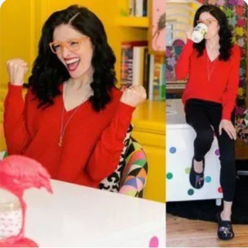 Cabi 3714 Red Standout Knit Pullover V-Neck  Sweater Small